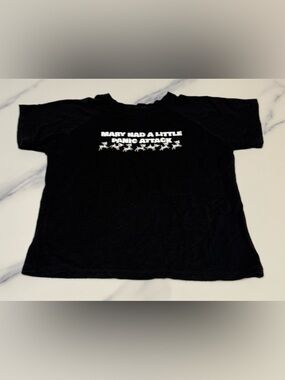 Mary Had A Little Panic Attack Crop Black Baby Tee Small